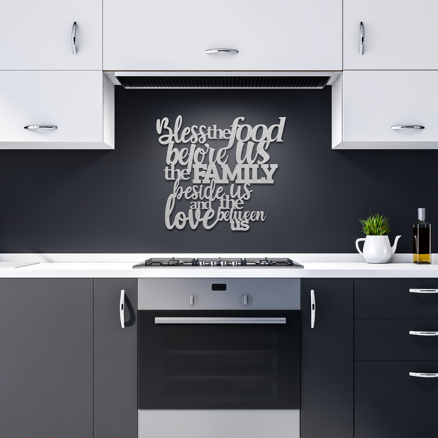 Christian_Metal_Wall_Art_Bless_The_Food_Silver_Dark_Kitchen_Mockup.png