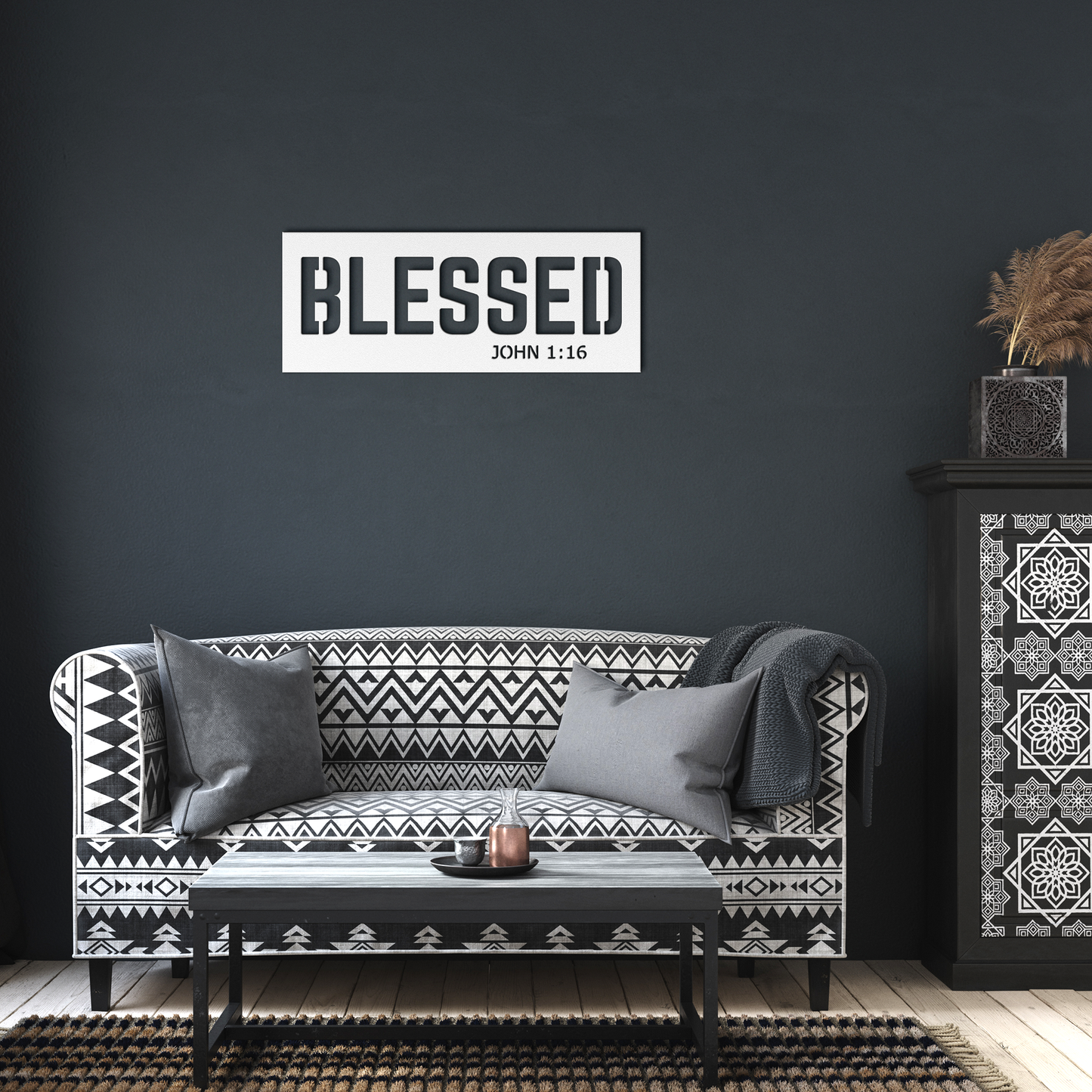 Blessed_Metal_Sign_Wall_Art_White_Dark_Living_Room_Mockup.png