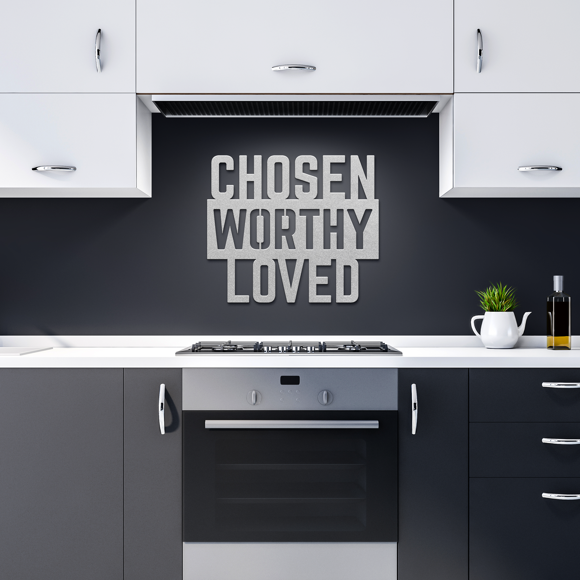 Chosen_Worthy_Loved_Metal_Wall_Art_Silver_Dark_Kitchen_Mockup.png