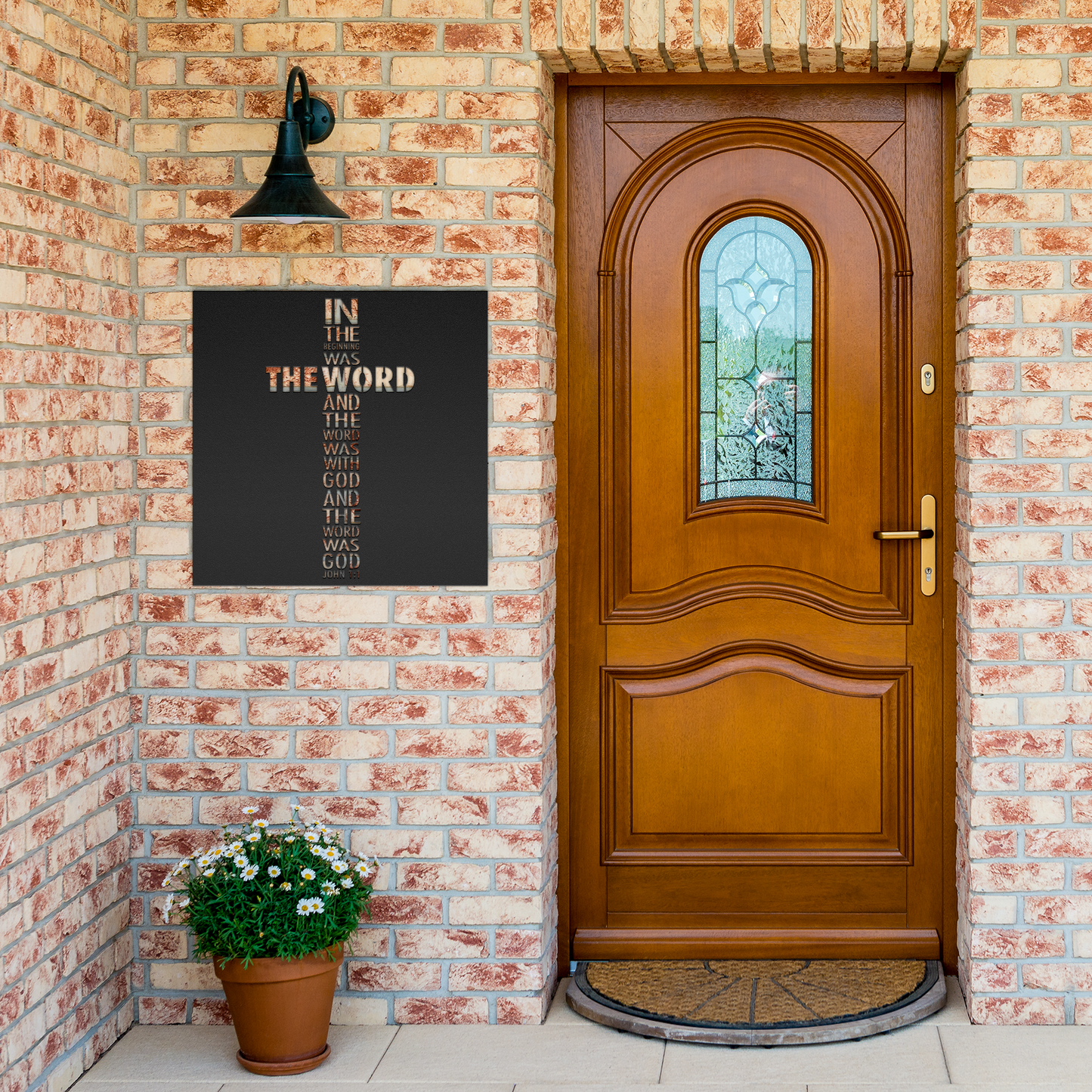 John_11_Metal_Sign_Wall_Art_-_In_the_Be_Black_Brick_Entrance_Mockup.png