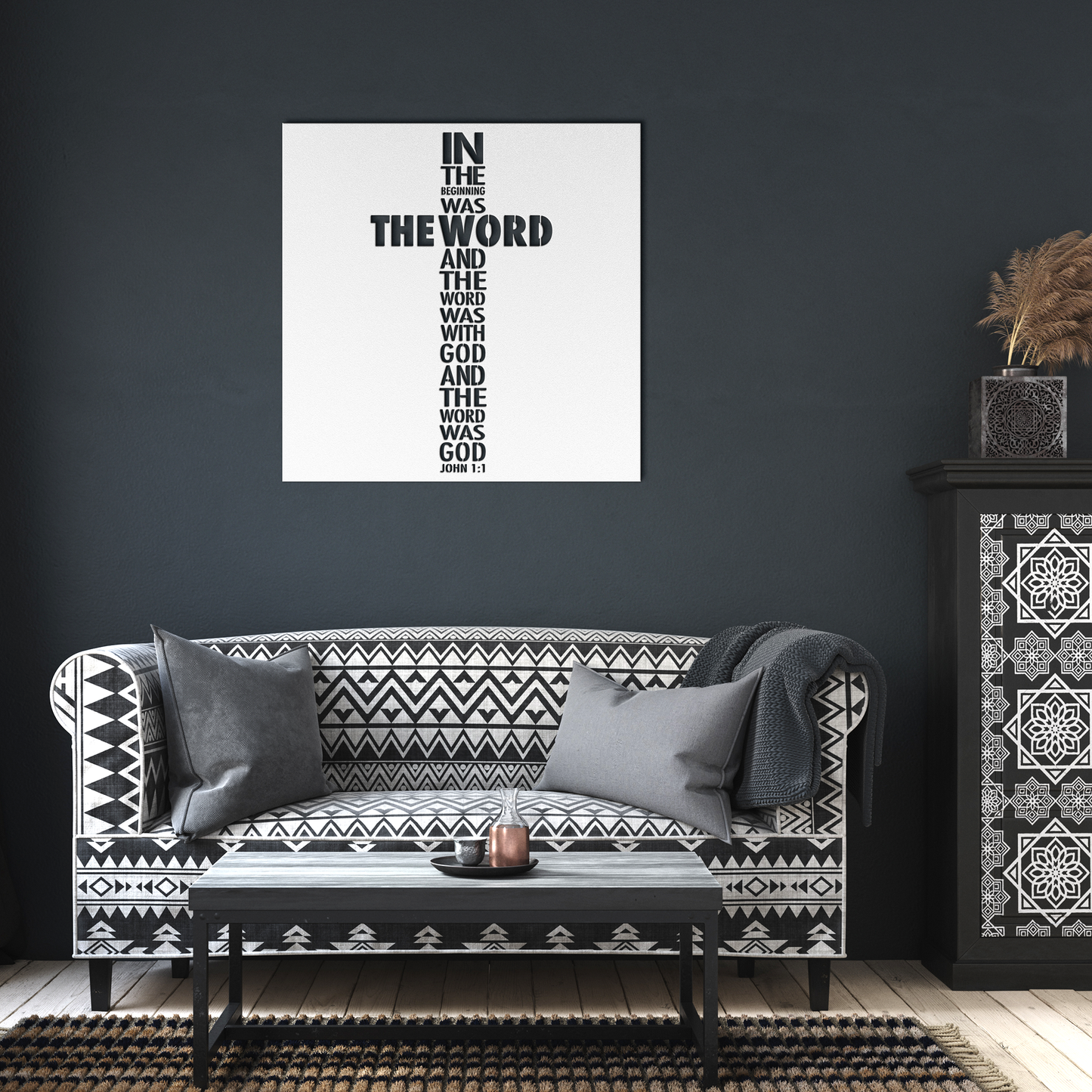John_11_Metal_Sign_Wall_Art_-_In_the_Be_White_Dark_Living_Room_Mockup.png