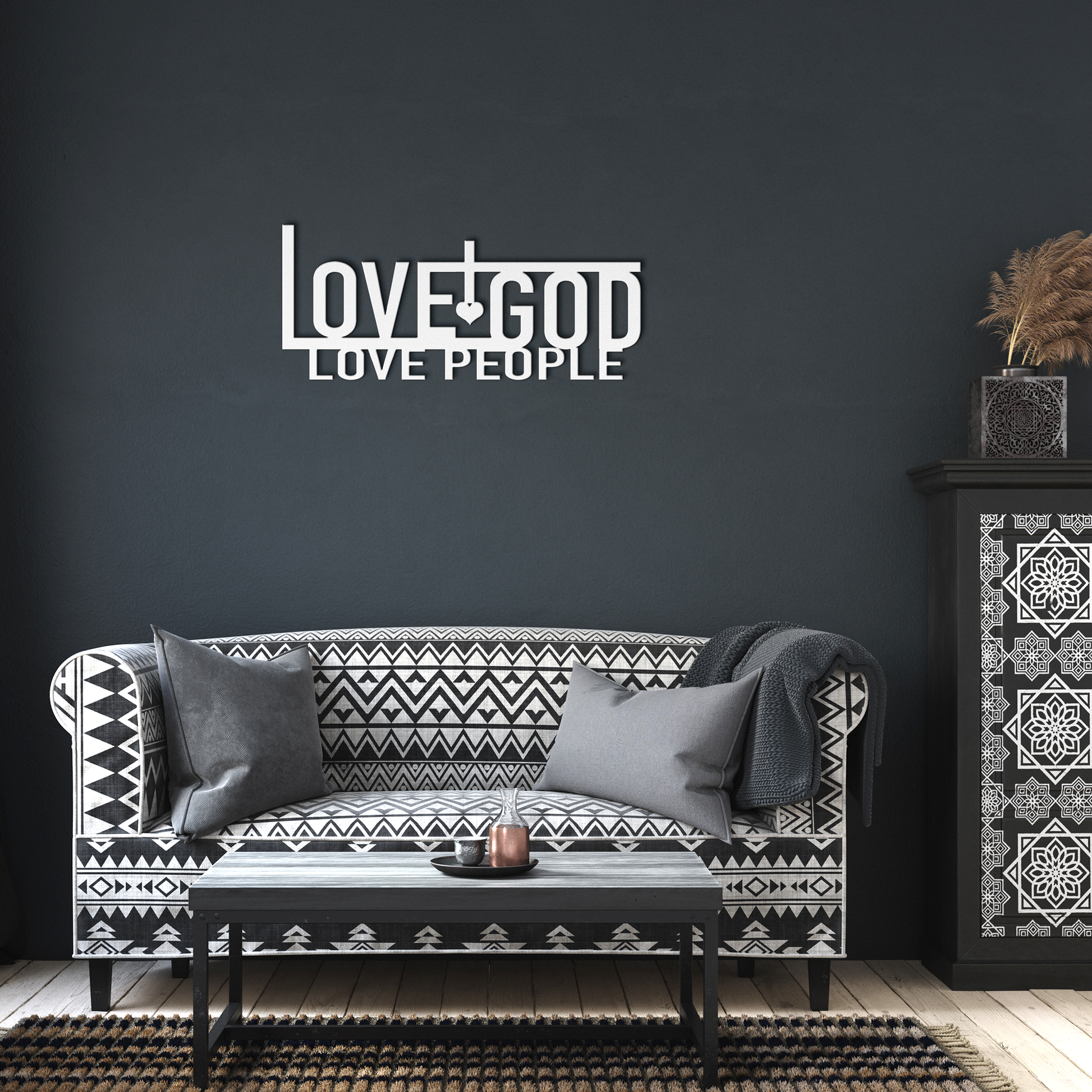 Love_God_Love_People_Metal_Wall_Art_Sign_White_Dark_Living_Room_Mockup.png