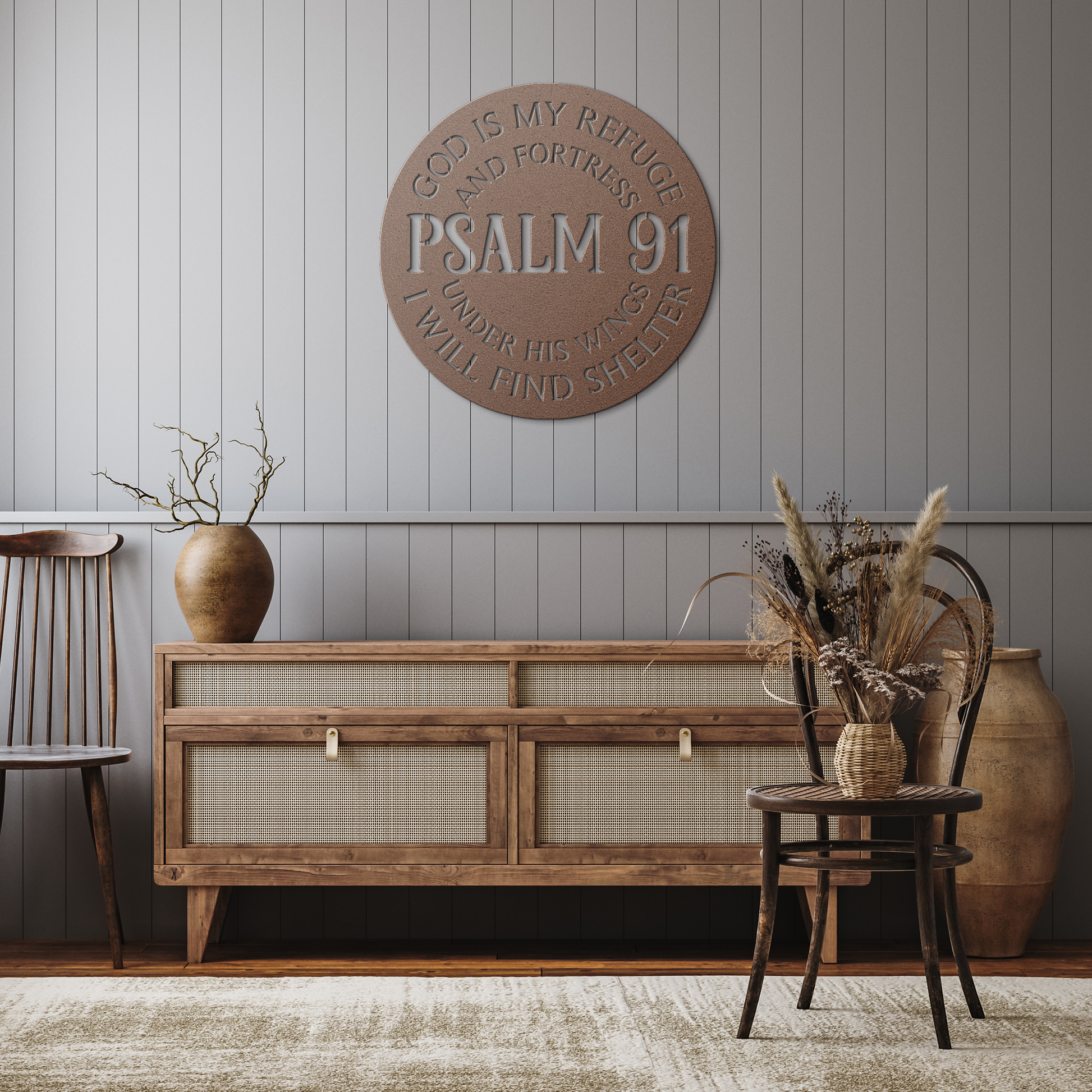 Psalm_91_Metal_Wall_Art_-_God_Is_My_Fort_Copper_Rustic_Hallway_Mockup.png
