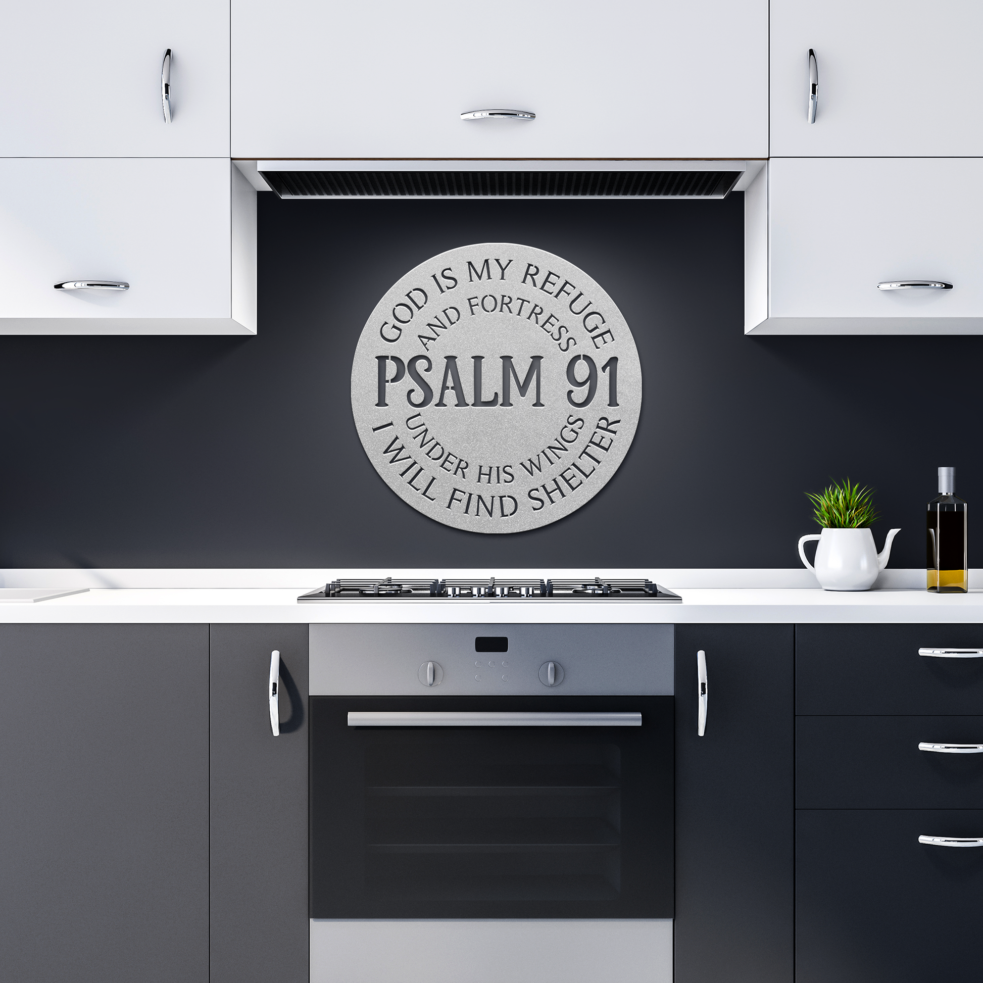 Psalm_91_Metal_Wall_Art_-_God_Is_My_Fort_Silver_Dark_Kitchen_Mockup.png