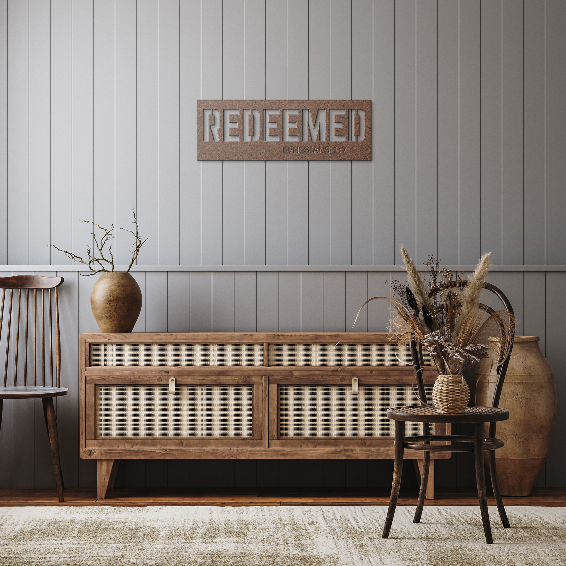 Redeemed_Metal_Wall_Art_-_Ephesians_17_Copper_Rustic_Hallway_Mockup.png