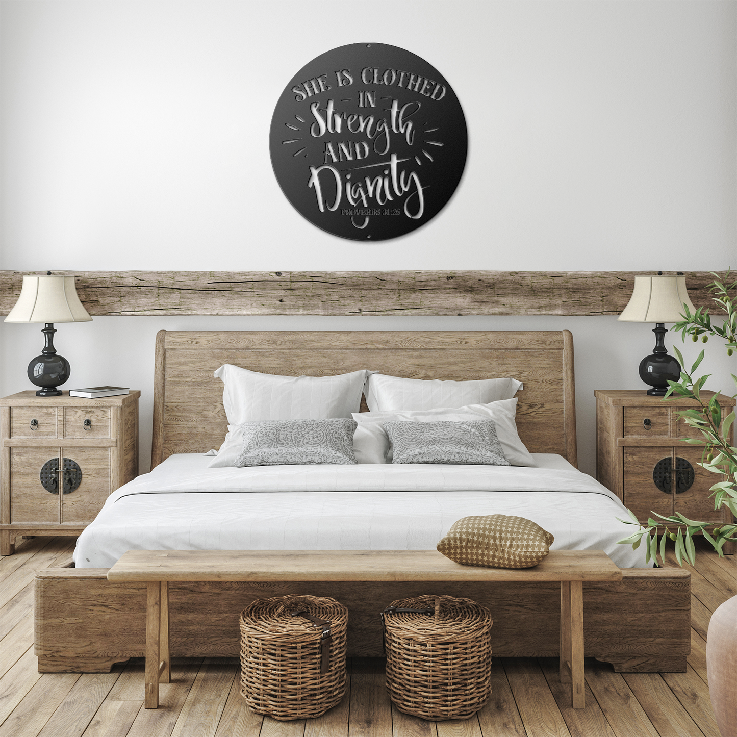 She_Is_Clothed_In_Strength_-_Proverbs_31_Black_Farmhouse_Bedroom_Mockup.png