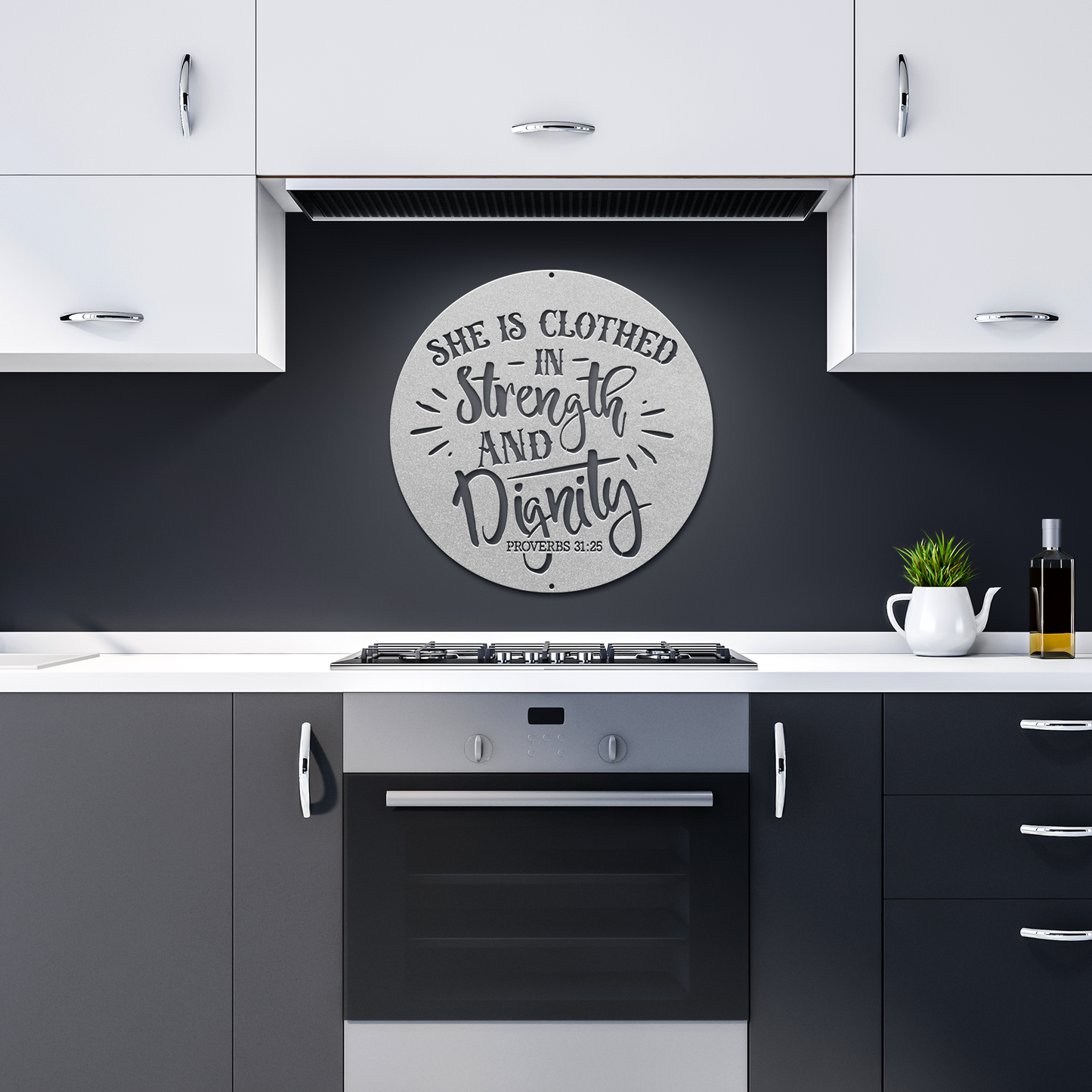She_Is_Clothed_In_Strength_-_Proverbs_31_Silver_Dark_Kitchen_Mockup.png