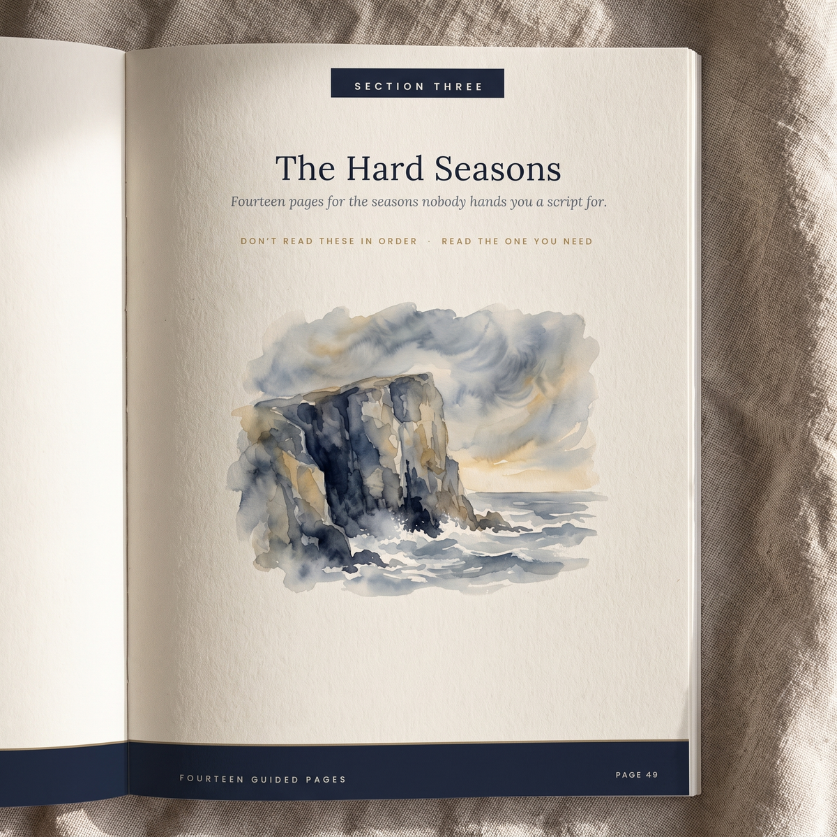The Hard Seasons section divider with watercolor sea cliff illustration
