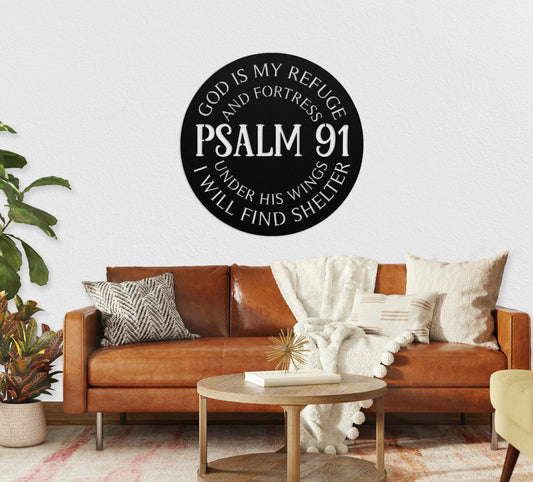 Psalm 91 Metal Wall Art - God Is My Fortress Circle